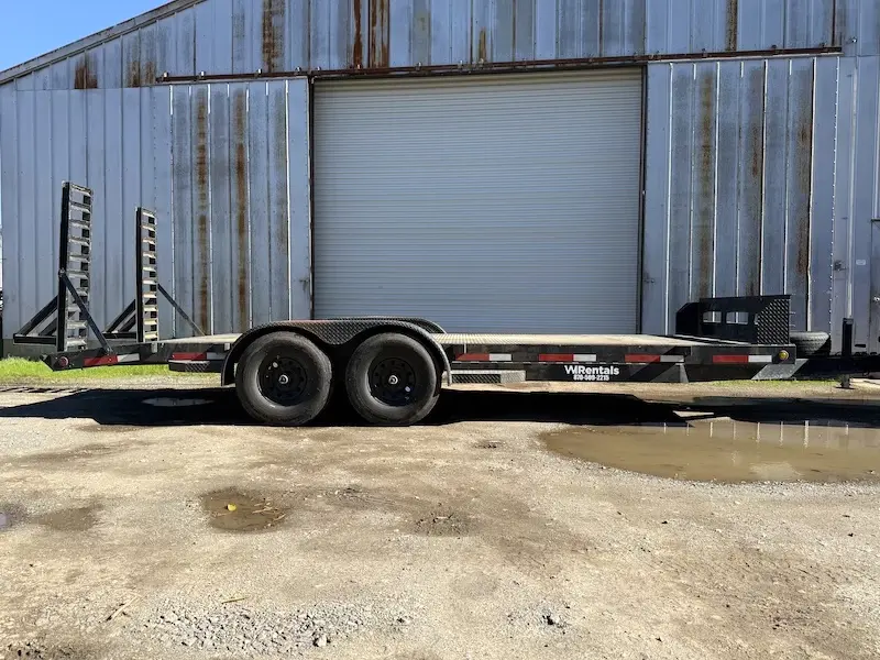 WI Rentals flatbed trailer prepared for hauling